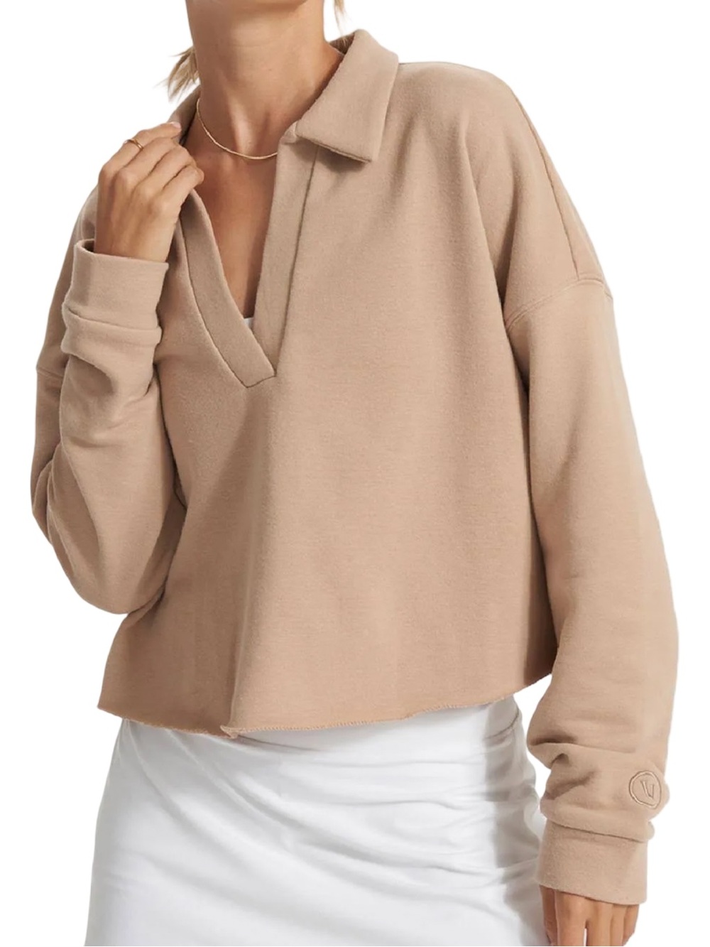 Vuori Sedona Polo Cropped Sweatshirt Coconut Size Large